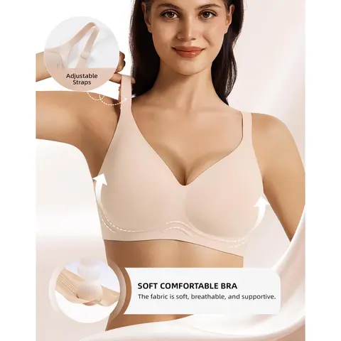 Mebeso ONECLOUD Women's Wire-Free Comfortable Bra Soft Flexible Seamless T-Shirt Bra Sport Basic Fit Everyday Wear Supportive Bralette Athletic Fitted Jelly-Feel Fabric - Casual, Womenswear