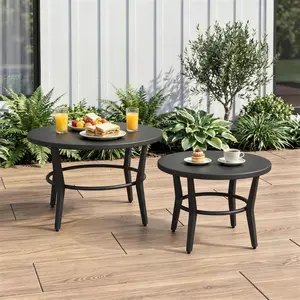 Kullavik Round Patio Coffee Table Set (2-Piece), Large Outdoor Side Table—Weather-Resistant Steel for Patio, Backyard, Pool, and Lawn (Black)