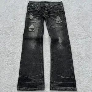 Washed Gothic Retro Micro Flared Double-Waist Lace-Up Jeans for Men & Women — Streetwear, High-Quality Design, Loose Casual Comfortable Denim Pants, Unisex, Solid Colors (Beige/Black), Leather Options, MX Style