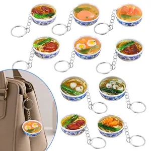 10 Pieces Mini Toy Food Keychain PVC Simulation Flower Bowl Noodle Keychain Creative Cute Delicious Food Keyring Kitchen Dollhouse Accessories School Bag Key Pendant Accessories