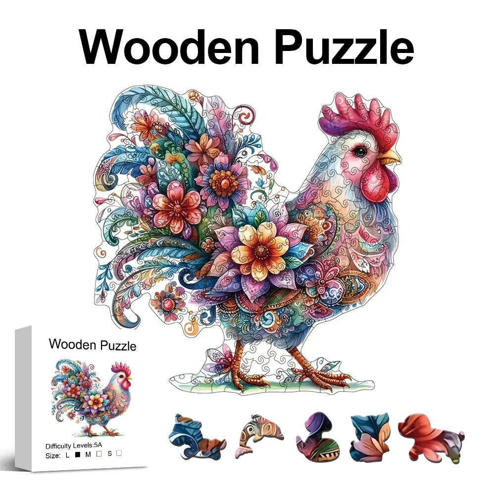 Vibrant Whimsical Rooster Wooden Puzzle, High Difficulty Toys Puzzle, Concentration Training For Adults, Hallowee Christma Birthday Holiday Gifts, Home Decor