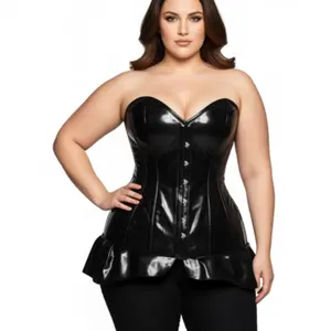 Black PVC Butterfly Over bust Steel Boned Corset w/ Busk closure
