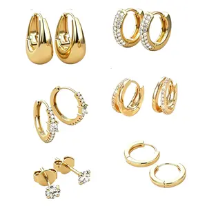6 Pairs Small Hoop Earrings for Women Trendy Hypoallergenic Silver Earring Stacks Hoops Earring Sets for Multiple Piercing Chunky Double Hoop
