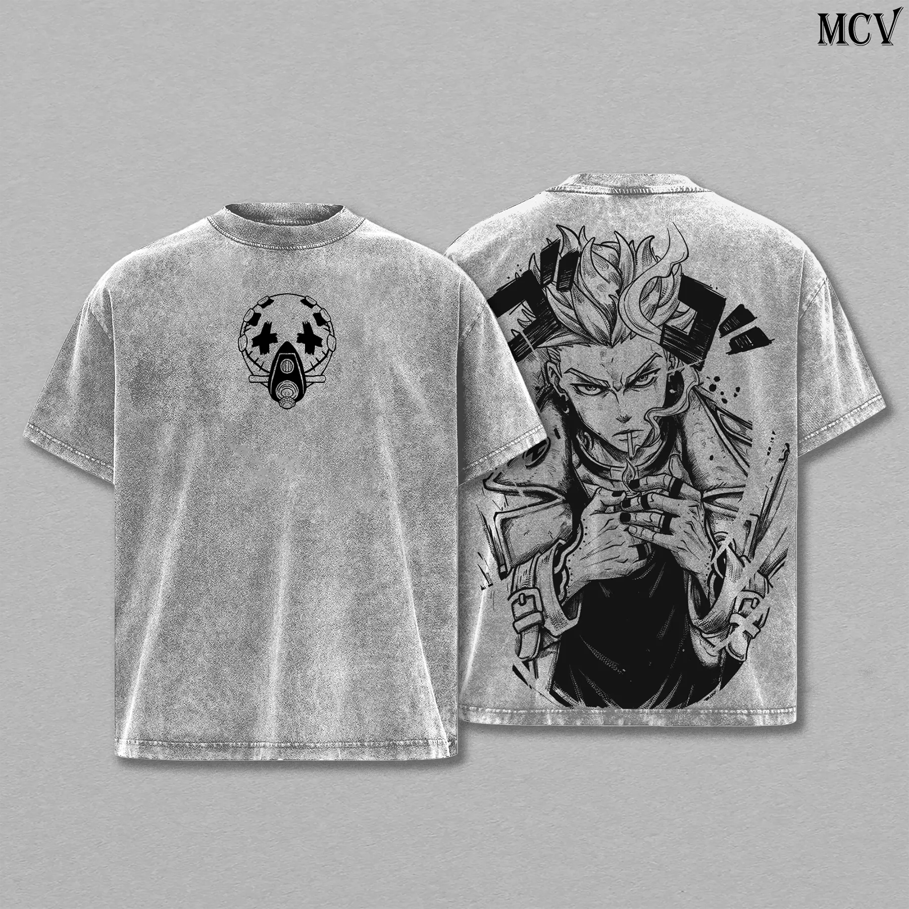 Enjin Gachiakuta Washed Tee – Heavy Cotton Oversized Vintage Graphic T-Shirt, Gritty Manga Antihero Streetwear, Cyberpunk Style Unisex Retro Top