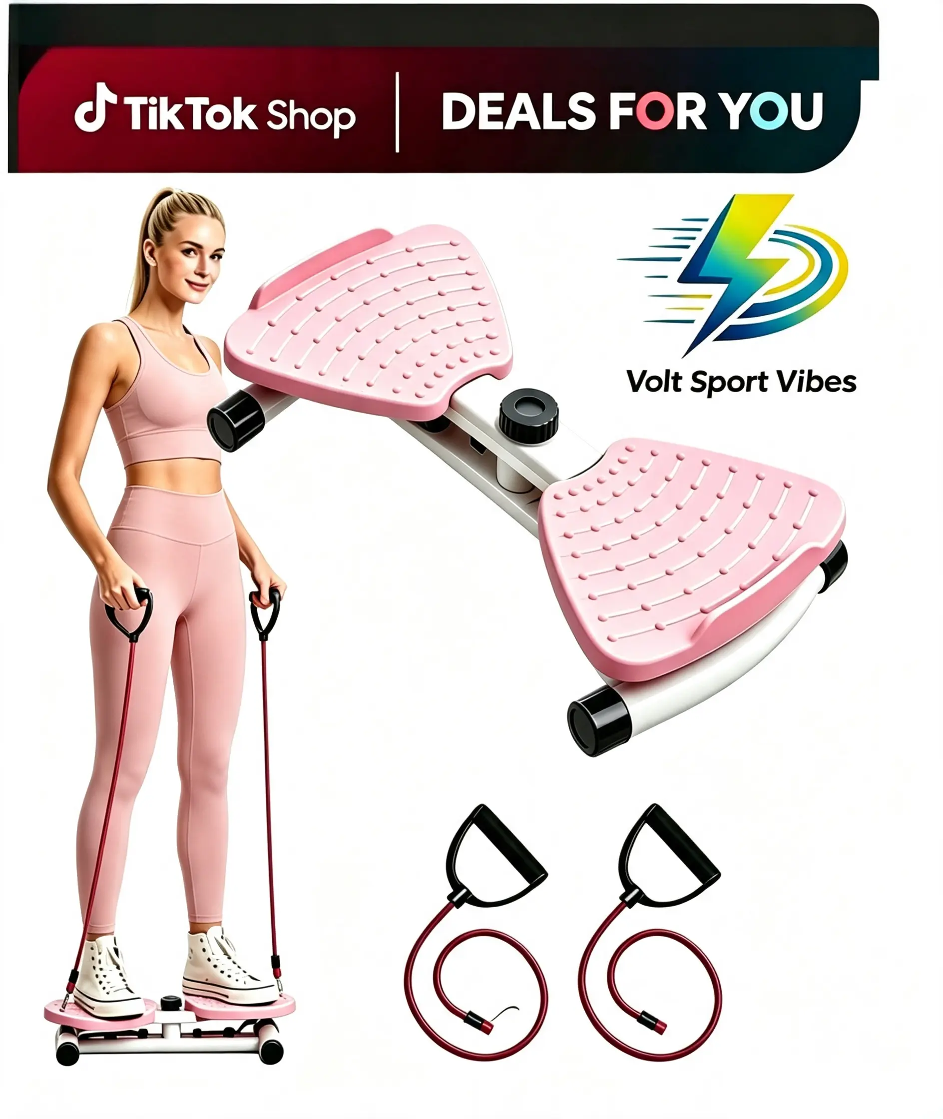 Waist Twister Stepper Leg Exerciser - Multi Function Stepping Machine with Resistance Bands, Adjustable Dual Pedals, Anti-Slip Footplates, Compact Unisex Portable Stomach Workout Fitness Equipment for Low-Impact Home Core Glute Enhancement