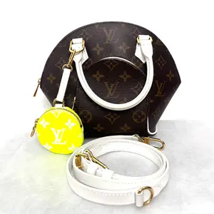 Pre-owned Louis Vuitton LV Ellipse BB Monogrammed Canvas Bag with White Vachetta Straps & Tennis Ball Chenille Coin Purse
