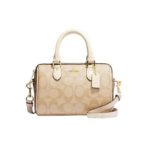 COACH Rowan 18 Mini Classic Monogram Zipper Crossbody Bag in Light Khaki for Women