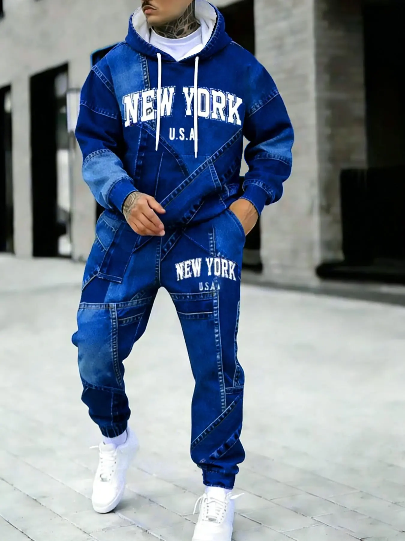 Men's Hooded Sweatshirt & Pants Set for Fall and Winter, Sporty Fashionable Long Sleeve Regular Fit 3D Print Clothes