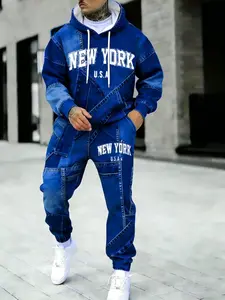 Men's Hooded Sweatshirt & Pants Set for Fall and Winter, Sporty Fashionable Long Sleeve Regular Fit 3D Print Clothes