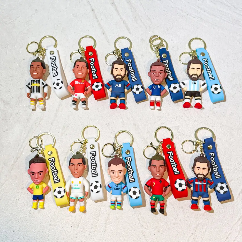 Fashion PVC Cartoon Football Player Keychain Wrist Strap Bag Pendant Sports Souvenir Birthday Christmas Gift for Kids and Fans