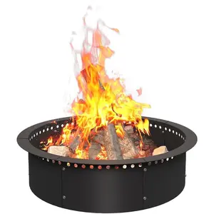 28 Inch Smokeless Fire Pit Ring Insert Outdoor, Heavy Duty Metal Steel DIY Firepit Rim Liner Round Campfire Rings for Outside Wood Burning Above or In-Ground, Black