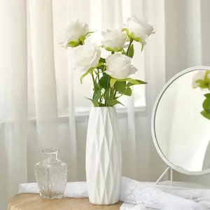 Ripple Vase 8.3in -, Nordic Wave Texture Light Sculpture, Matte White Shatterproof, 2.1in Narrow Neck for Dried/Fake Flowers, Entryway Desk Decor, Decorative Flower Vase