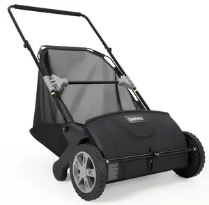 Garvee 21" Push Lawn Sweeper, Manual Yard Leaf Sweeper with 3.5 Cu. Ft. Hopper, Height Adjustable Brushes, Foldable Grass & Leaf Collector for Lawn & Driveway