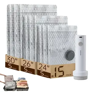 【2025 Upgraded】 Cordless Vacuum Bags for Travel with Rechargeable air Pump– 140L/Min Powerful Air Removal, 6/9/15 /18Pack Carry-on Size Compression Packing Bags for Luggage and Suitcase, Space Saver for Clothes and Clothing Travel，waterproof, reusable