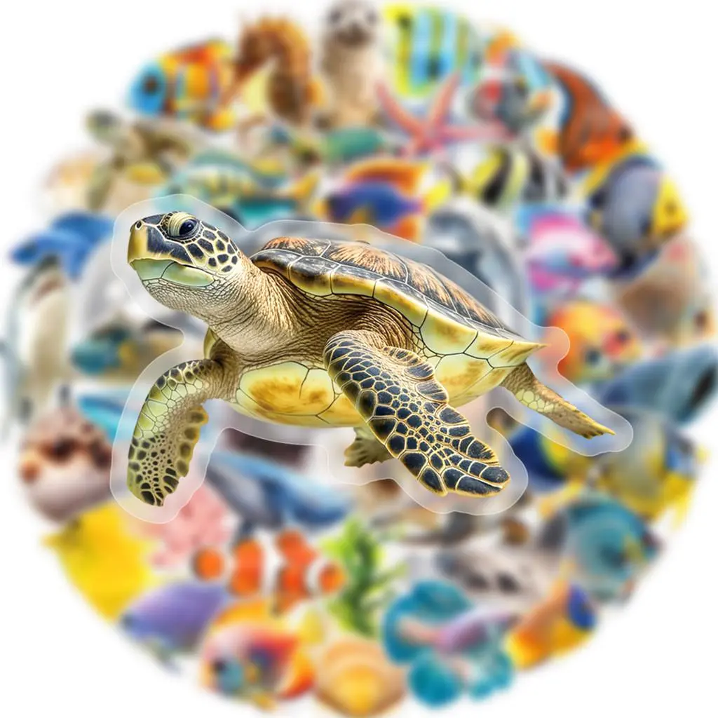 50 Pcs Double-Sided Transparent Marine Animal Graffiti Stickers - PET Waterproof Decor for Walls Books LanLanStickersWorld Store