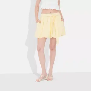 Women's Mid-Rise Tie-Front Ruched Bubble Mini Skort - Wild Fable Yellow Check L