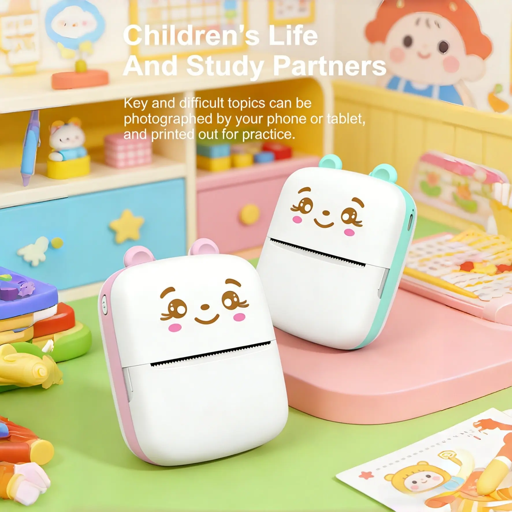 Portable Mini Printer | Wireless Phone Photo & Label Printer | Rechargeable Thermal Printer | Ideal Gift for Travel, Study, Work & Cards | Perfect for Home, Office & School | Free Printing Paper + Drawing Pens | Great for Kids & Adults