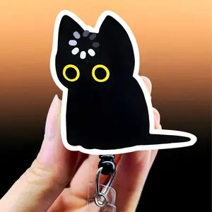 Black Void Cat Badge Reel, Loading Cat Funny Badge Clip, Badge Holder for Healhcare Workers