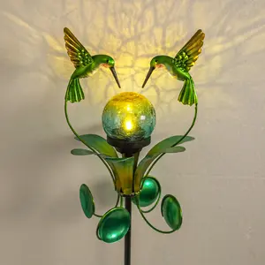 Hummingbird Garden Light Stake  LED Solar Glass Art  Easy Push Ground Spikes | No Wiring fairy  garden  lights grandma christmas gift