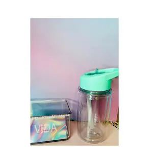 Kids Cups Tumblers Customized to Order Plastic with Straw and Easy Handle to Carry Featuring Colorful Cartoon Designs