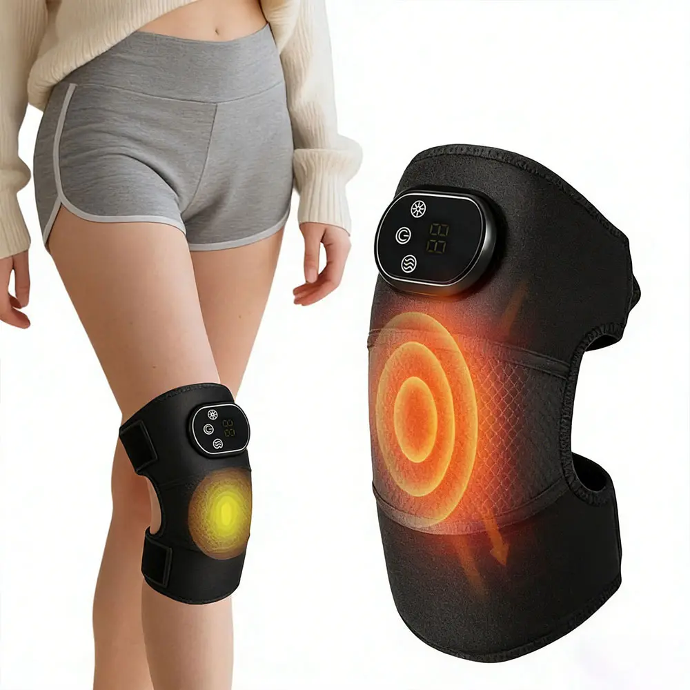 Neidga 3-in-1 Heated Knee Massager with Vibration - 3 Heat/3 Massage Modes, Smoke-Free Moxibustion Design, Mugwort Bag Insert, 2000mAh Battery,15 minutes per cycle /6 cycles/1.5Hours Type-C Charging Perfect for Home Office Car Daily Use & Gift