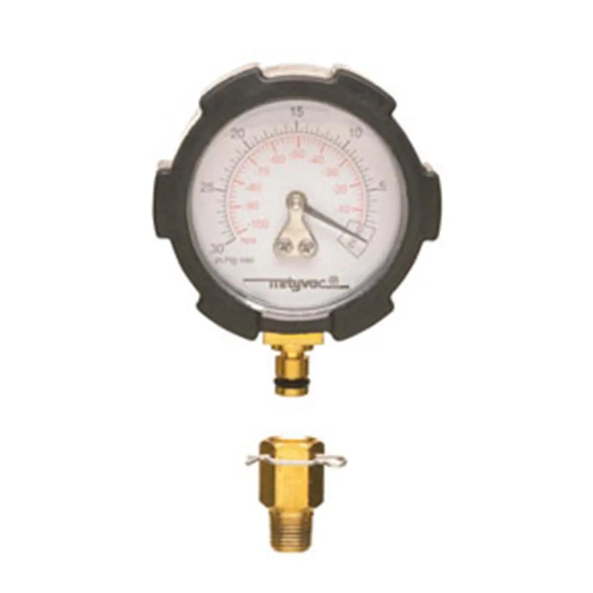 Mityvac MTY-MVA6172 Detachable Replacement Vacuum Pressure Gauge for Hand Pumps, Automotive Tire Repair Tool, 0-30 in. Hg, 360° Rotate, Accurate Diaphragm Movement, Threaded Ports, Rubber Boot, High Quality, Protective Rubber Boot, 360-Degree Rotation