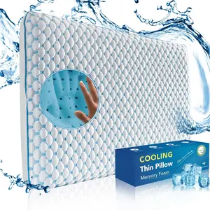 Ultra Thin Cooling Memory Foam Pillow for Stomach Back Side Sleepers, Low Profile Flat Ergonomic Pillows for Sleeping with Machine Washable Cover, Decor Bedroom