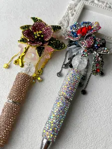 Fancy Alloy Beads Inlaid with Bling Bling Rhinestone Elegant DIY Supplies for Charms Making, with 4 Acrylic Spacer Beads, and a Beaded Pen Random Color, Glitter Accessories for Women Girls, Bead Assortment, Acrylic Bead Mix