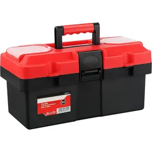 Small Tool Box, 14-inch Plastic Tool Boxes with Handle, Removable Tray with Dual Lock Secured, Red Toolbox for