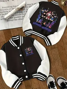 Girls' K-Pop Baseball Jacket | 3-12Y Trendy Kids Wear | Girl Group Print | Machine Washable | Fall/Winter | Daily/Outdoor/Holiday Wear | Perfect Girl Gift