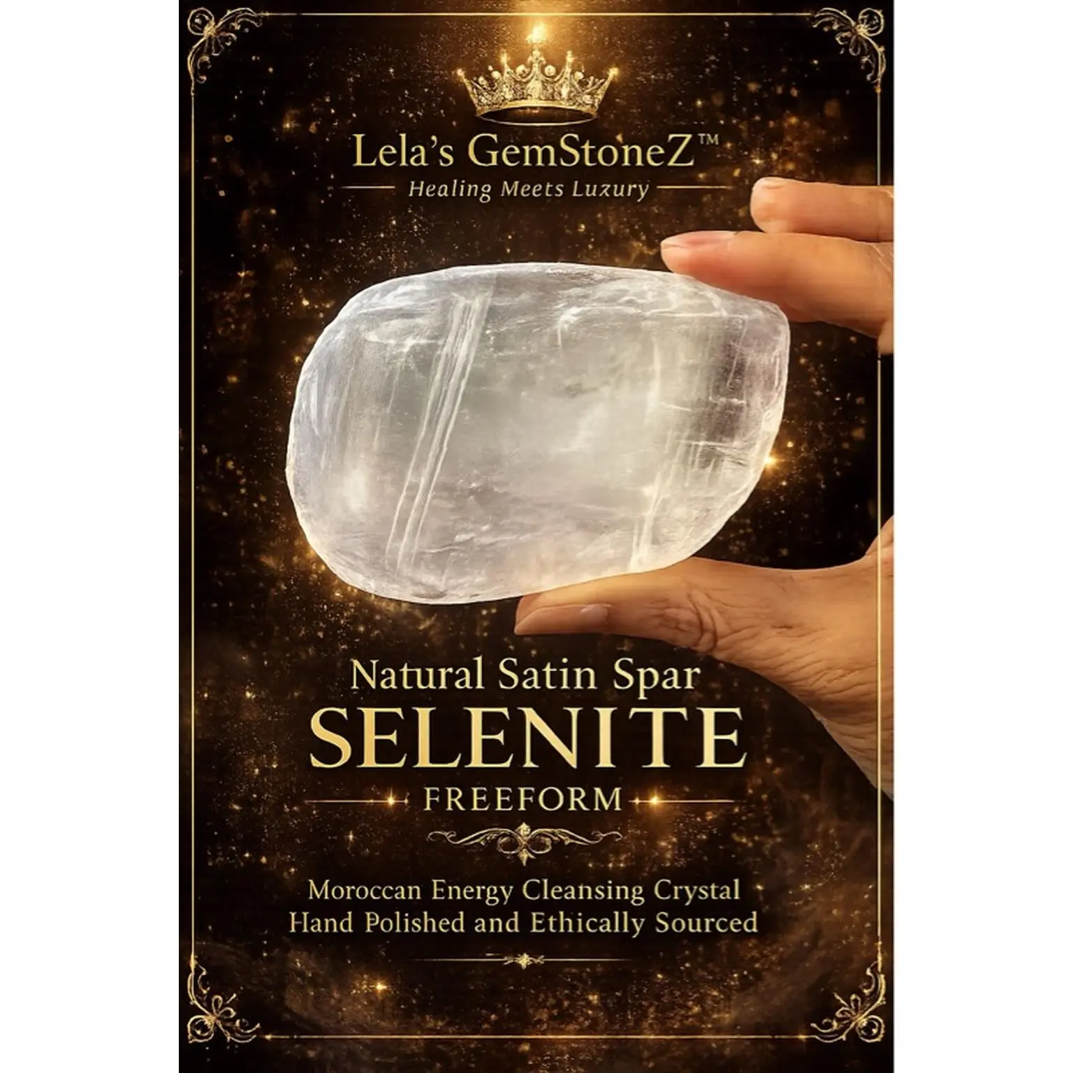 Lela's GemStoneZ Natural Satins par Selenite Freeform Moroccan Gypsum Energy Cleansing Crystal Hand Polished for Meditation & Home Décor unique