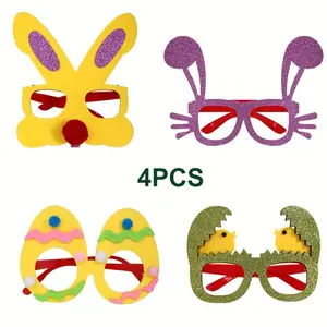 4 Pieces, Easter Party Glasses Set,  Easter Egg Basket Fillers, Birthday Theme Eyewear, Rabbit and Chick Sunglasses, Non-Color Changing, Accessories