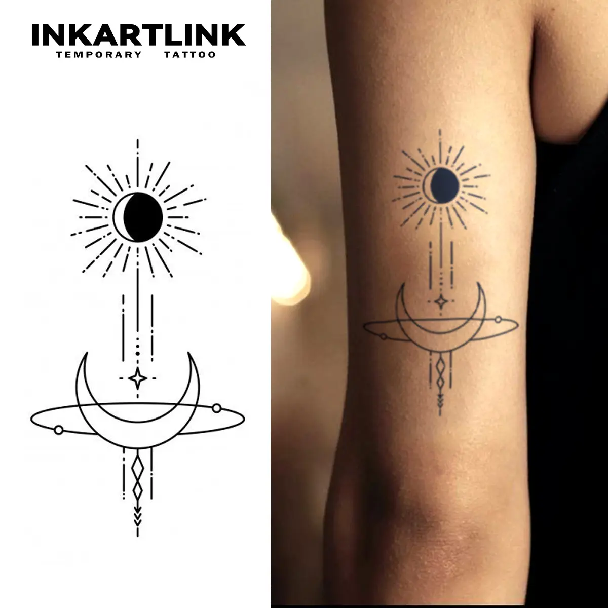 INKARTLINK Semi-Permanent Tattoo Stickers - 2 Sheets Single Item, 1-2 Weeks Long Lasting, Waterproof, Realistic Heliolunar Dialogue Art, Suitable for All Skin Types, All Adults in Beauty & Personal Care Makeup Category