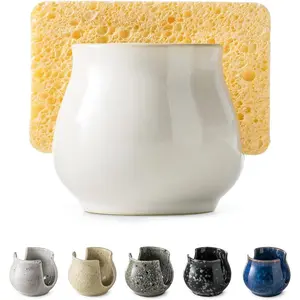 Sponge Holder for Kitchen Sink Counter, Ceramic Dish Sponge  White Sink Organizer Dish Rack Farmhouse Brush Holder for Bathroom, Kitchen, White