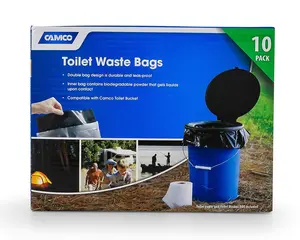 Camco 10 Pack Leak Proof Double Lined Camping Toilet Bucket Waste Bags, Black