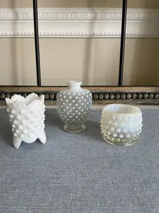 Vintage Fenton Clear Glass Opalescent Milk Glass Hobnail