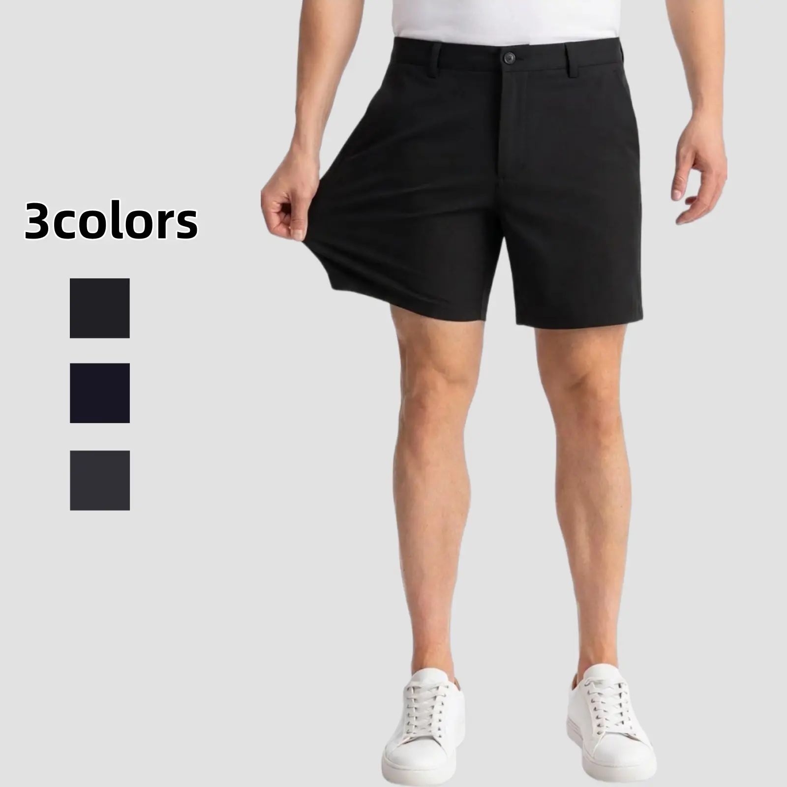 Men's Chic Black Casual Slim-Fit High-Stretch Shorts with Built-in Liner, Button, Quick Dry, Breathable, Wrinkle-Resistant, Anti-Pilling, Moisture-Wicking for 2026 Summer Work & Golf Wear, Black Shorts, Men’s Shorts, Active