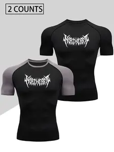 2PCS Men's Summer Compression Training Short Sleeve Set, Sporty Sweat-Wicking Quick-Dry Fitted Shirt, High Stretch Comfort Fabric, Compression Clothing