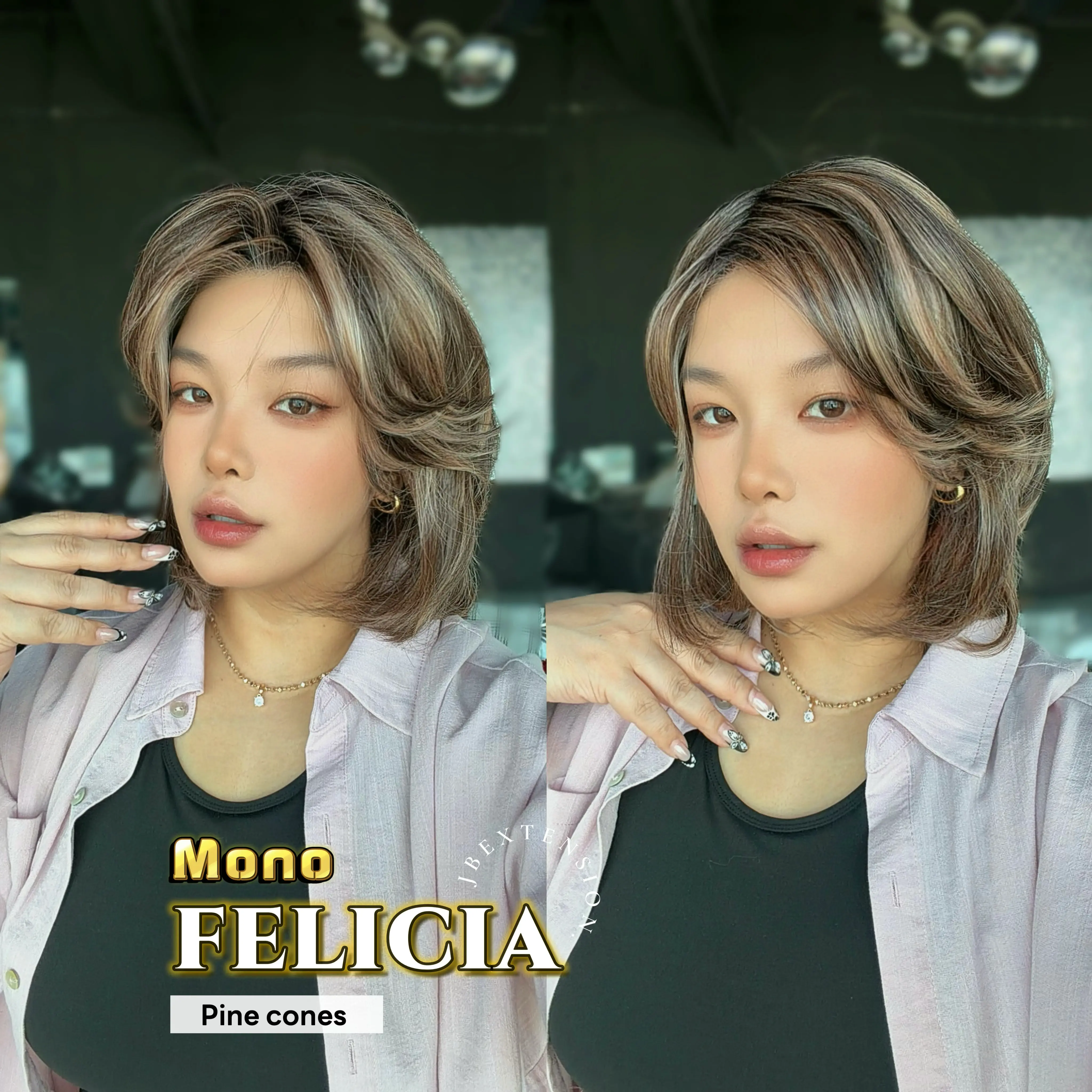 JBEXTENSION FELICIA MONO Full Monofilament Handmade Full Lace Full Hand Tied Wig 11 Inches Mono Lace Handmade Futura Fiber Wig with Anti-slip Silicone Strips Glueless Wig FELICIA MONO【BENDY EAR TABS】