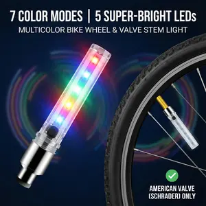 2Pk LED Bike Wheel Lights, 7-Mode Waterproof Schrader Valve Tire Light for Night Safety