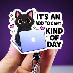 Add to Cart Kinda Day Badge Reel, Funny Badge Clip for Nurses, Badge Holder for Radiology and Xray Techs, Black Cat Badge