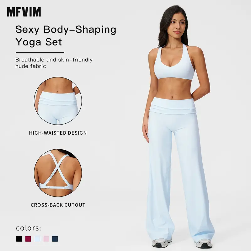 MFVIM Women's Fitted 2-Piece Athletic Set - Cross-Back Cutout Yoga Top & Shorts, Quick-Dry Breathable Activewear, Matching Workout Sets for Gym, Active Wear Casual Sportswear Outfit