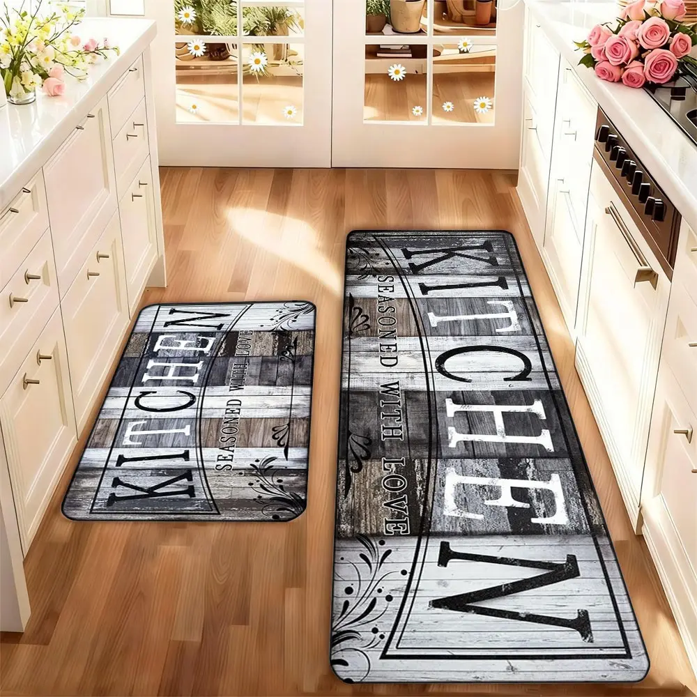 Kitchen Mat, 2pcs Vintage Wooden Floor Pattern Kitchen Rug, Non-slip Kitchen Mat, kitchen floor mats, Kitchen Decor, Home Decor