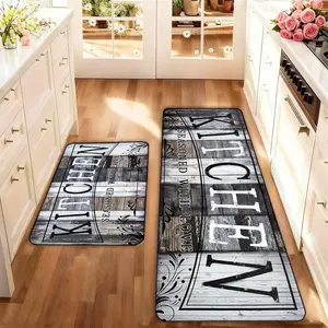 Kitchen Mat, 2pcs Vintage Wooden Floor Pattern Kitchen Rug, Non-slip Kitchen Mat, Kitchen Decor, Home Decor