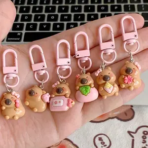 Random 6pcs Cartoon Pink Series Kabbalah Capybara Keychain, Trendy Cute Keychain, Best Friend Keychain, Wallet, Backpack, Mobile Phone, Headphone Accessories, Car Key Pendant, Keychain Bag Pendant, Holiday Party Creative Small Gift
