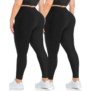 Plus Size Leggings for Women-Stretchy X-Large-4X Tummy Control High Waist Spandex Workout Black Yoga Pants