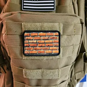 build a brick wall fabric patch 2x3 inches with hook and loop backing