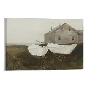 Bone White by Andrew Wyeths, 1978 Artwork, Realism Scene with White Ship, Landscape Vintage Print Poster, Decorative Gift. Poster Canvas Wall Art For Bedroom Decor Bar Office Room Decor Gift