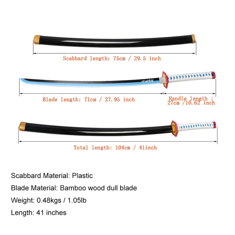 Anime Bamboo Wooden Dull Blade Demon Slayer Sword Cosplay Tomioka Giyuu 41 Inches with Belt Holder Stand Display for Role Playing Collection Safety Use Plastic Handle Scabbard