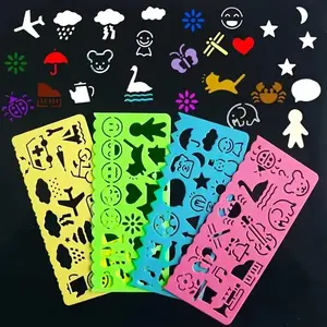 Creative Art Supplies for Students, Ideal for Young Artists, School Stationery, Hand-Drawing Templates, Set of 4 Cartoon Drawing Rulers, Classroom Supplies